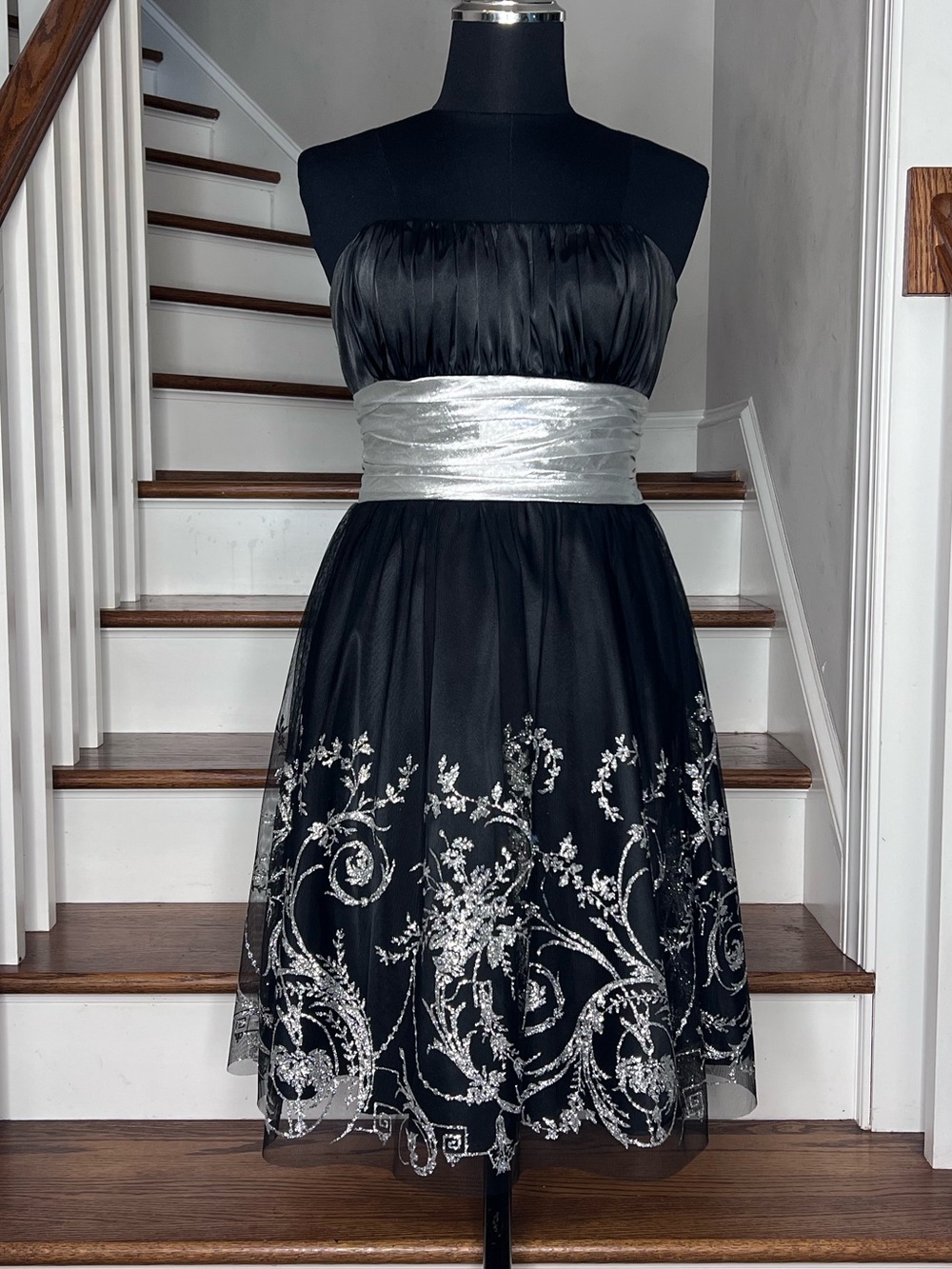 Blondie Nites Y2K Black Silver Glitter Strapless Party Dress Size 5
